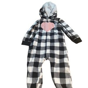 Carter’s Buffalo Plaid Hooded Fleece One-Piece Baby Sleeper Pink Heart | 18M